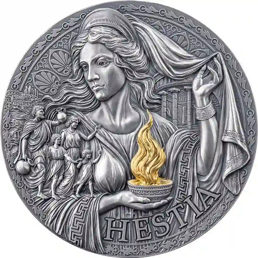 hestia-rev 2025 Cameroon 3 Ounce Hestia 24K Gilded High Relief Silver Coin