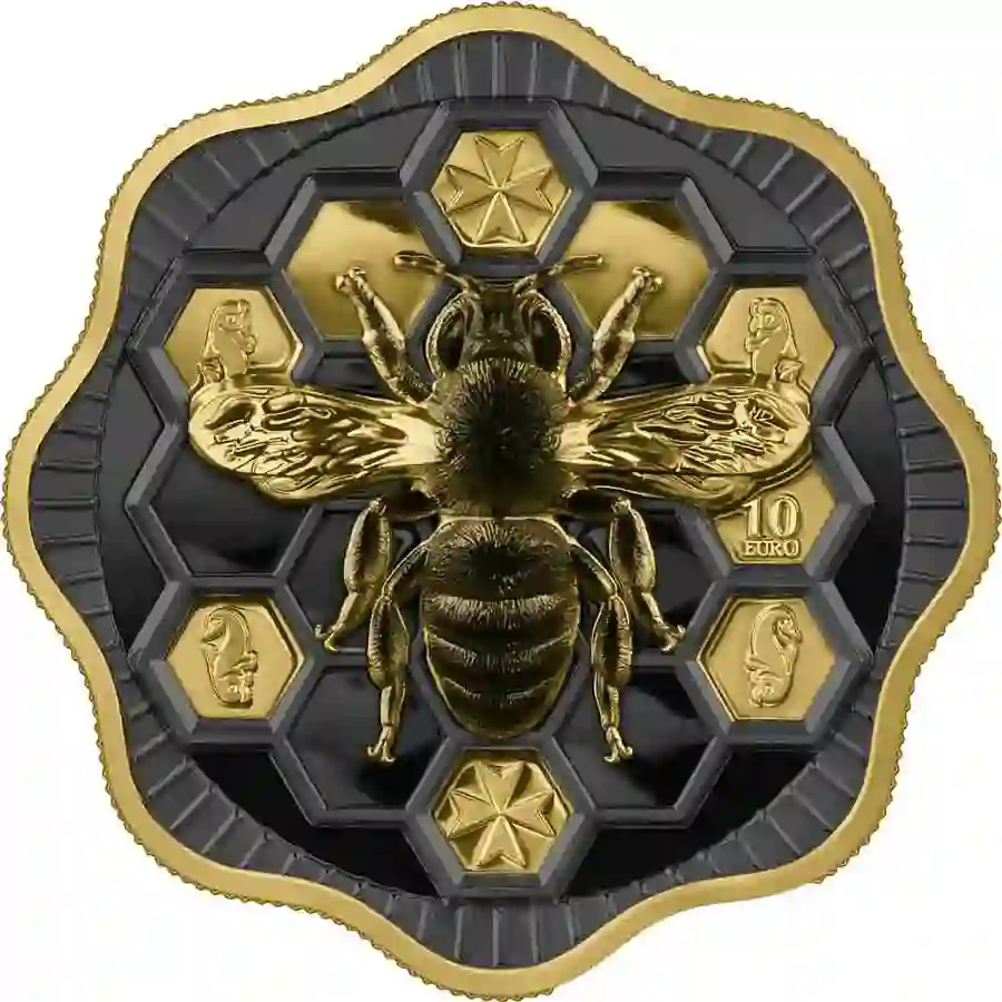 maltese-bee-10-euro-a-900px-1 2024 Malta 2 Ounce Maltese Bee 24K & Ruthenium High Relief Silver Coin
