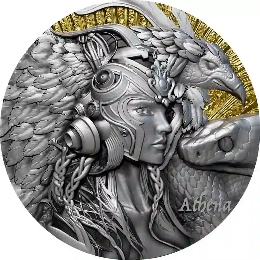rev 2025 Cameroon 2 Ounce Athena UV Color High Relief Silver Coin