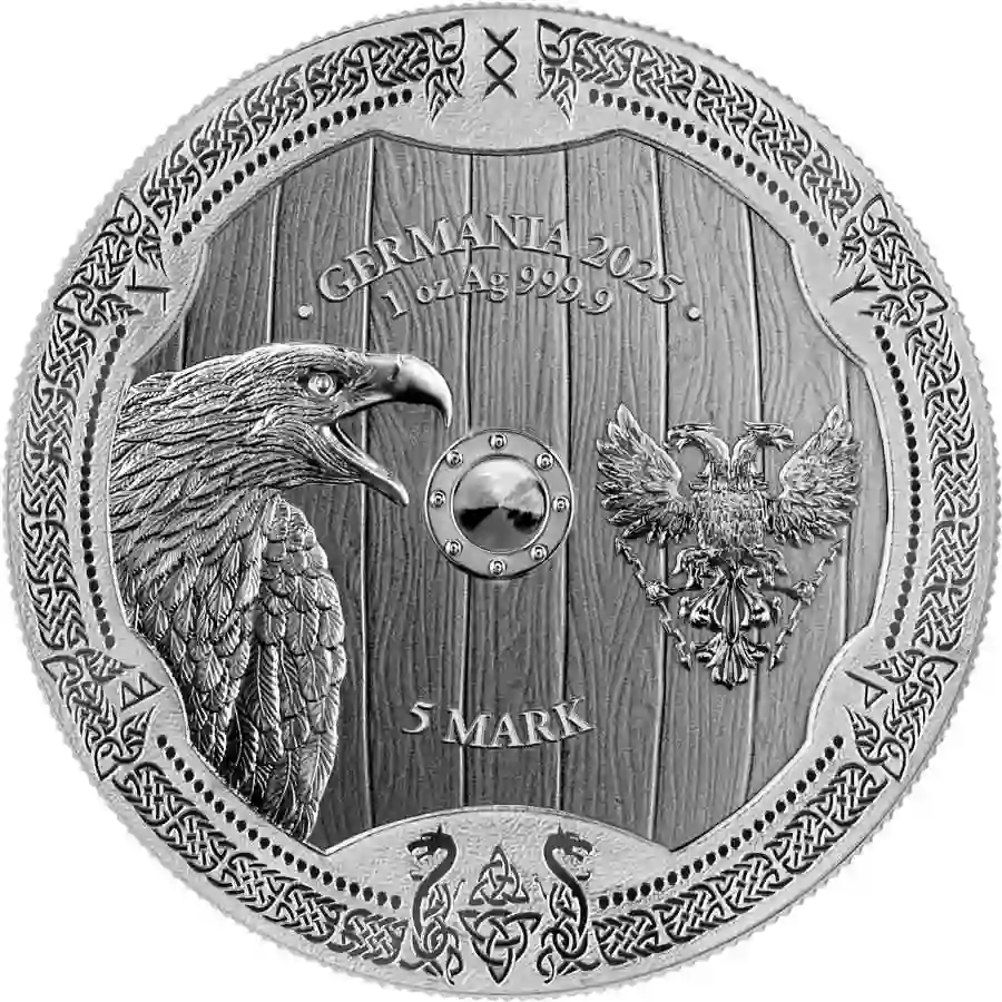 1-oz-bu-obv 2025 Germania 1 oz Valkyries Arnhild 5 Mark BU Silver Round