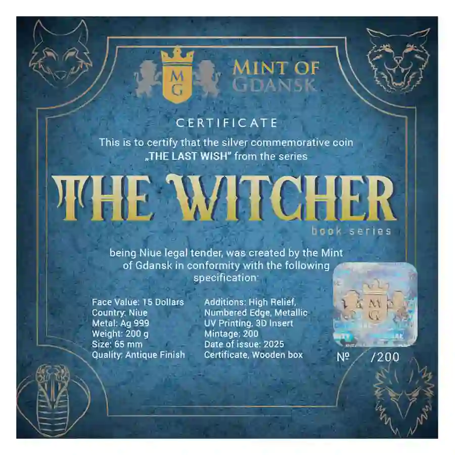 cert 2025 The Witcher The Last Wish High Relief UV Color Silver Coin