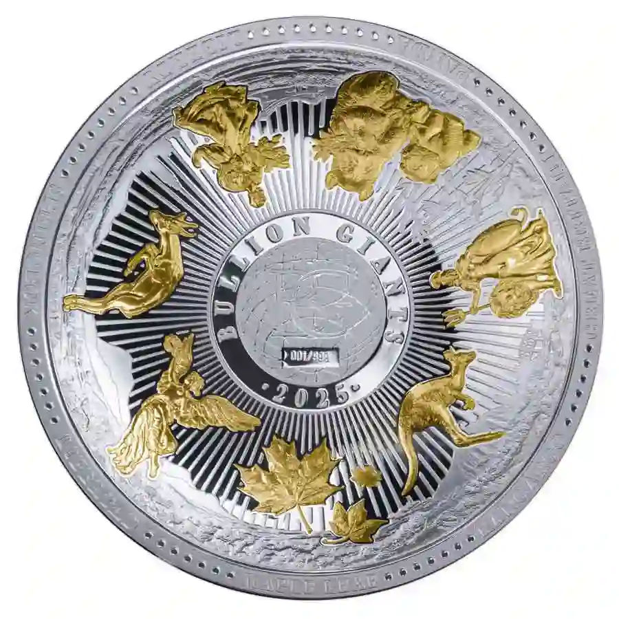 giant-ag-rev 2025 Solomon Islands 50 Gram Bullion Giants 24K Plated Silver Coin
