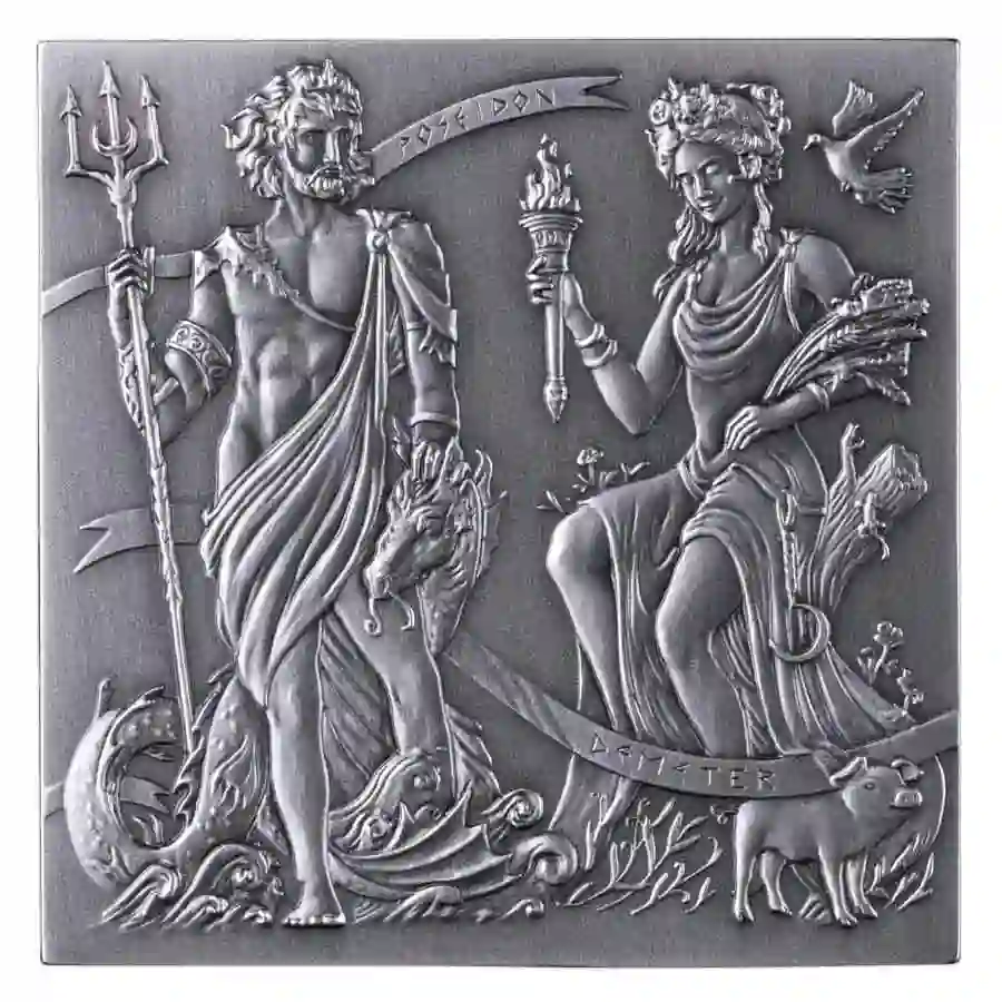 greek-cube-2 2025 Burundi Greek Gods 3D Cube Antiqued Silver Coin