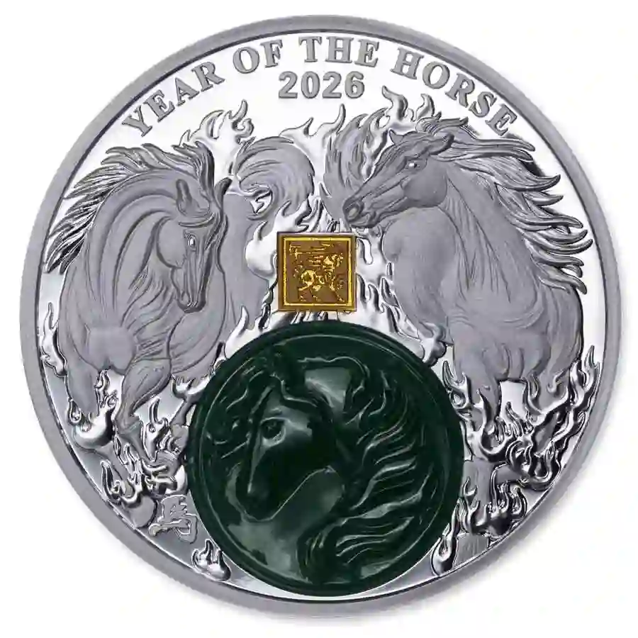 horse-jade-rev 2026 Burundi 2 Ounce Year of the Horse Jade Inlay Silver Proof Coin