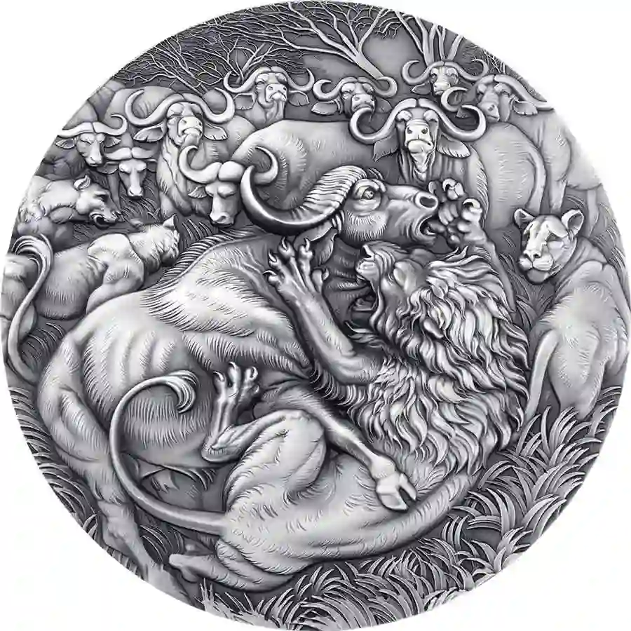 hunting-rev 2025 Cameroon 1 Kilogram The Grand Hunting High Relief Silver Coin