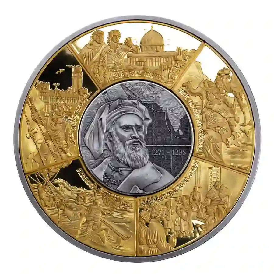 marco-cover 2025 Djibouti 5 Ounce Marco Polo 24K Gold Plated Silver Puzzle Coin