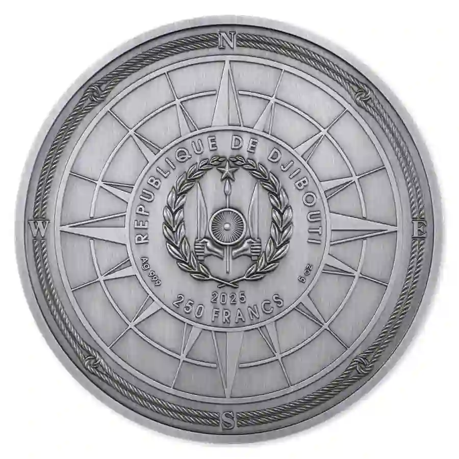 marco-obv 2025 Djibouti 5 oz Marco Polo 24K Gold Plated Silver Puzzle Coin