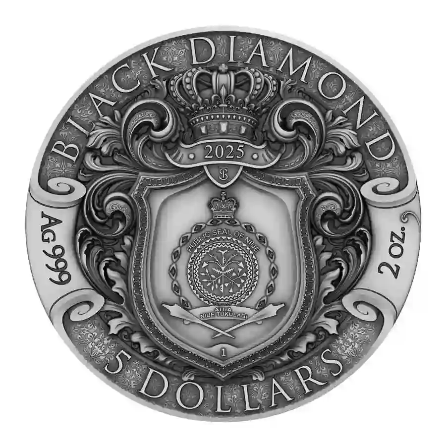 obv 2025 Niue 2 oz Pirates Black Diamond UV Color High Relief Silver Coin