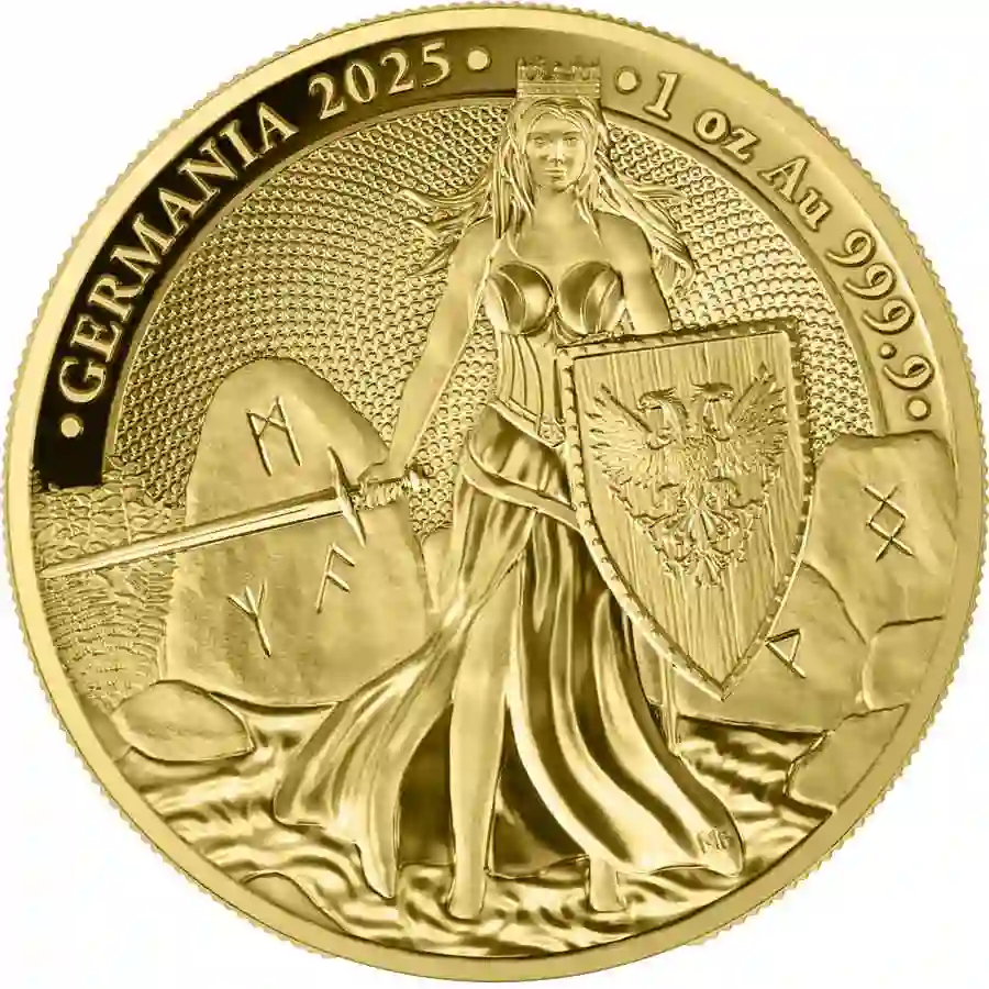 1-oz-gold-rev 2025 Germania 1 Ounce Lady Germania 100 Mark Gold Proof Round