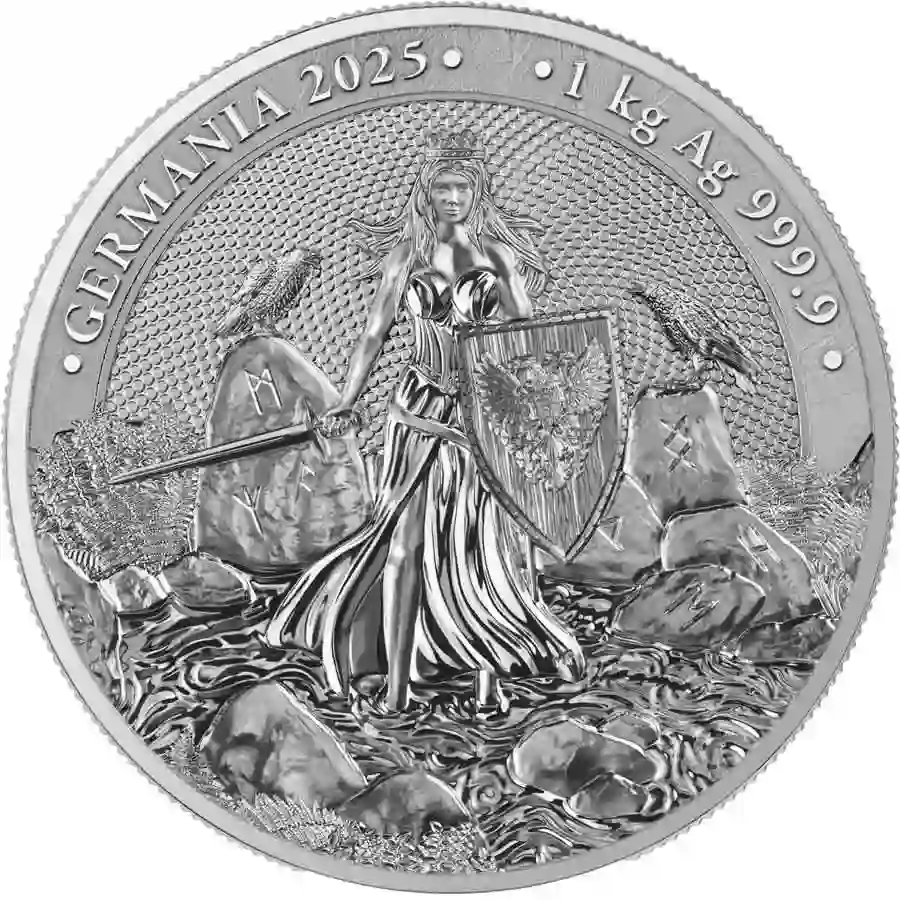 1-oz-kg-rev 2025 Germania 1 Kilogram Lady Germania 80 Mark BU Silver Round