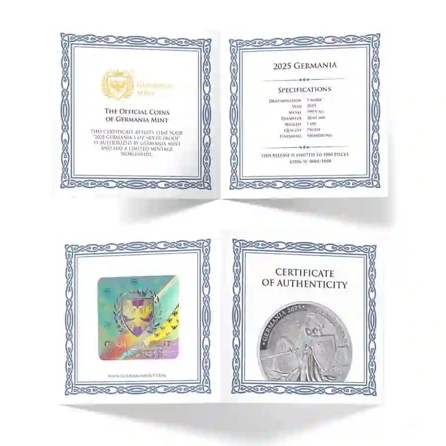 1-oz-proof-cert 2025 Lady Germania 1 oz Silver Proof Round
