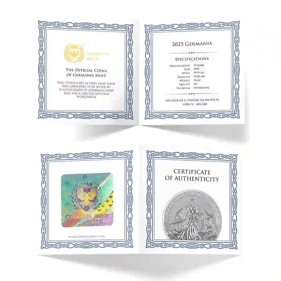 10-oz-bu-cert 2025 Lady Germania 50 10 oz BU Silver Round