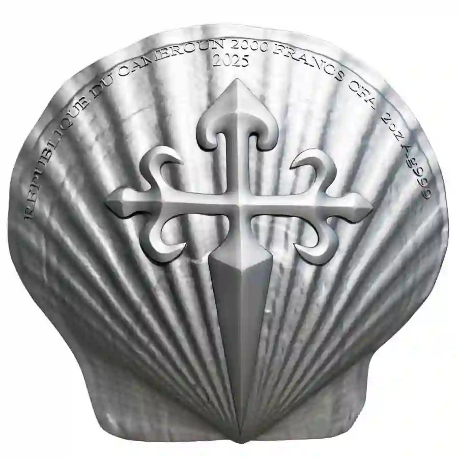 antique-obv 2025 Cameroon 2 oz St. James 12 Apostles Antique Finish Silver Coin