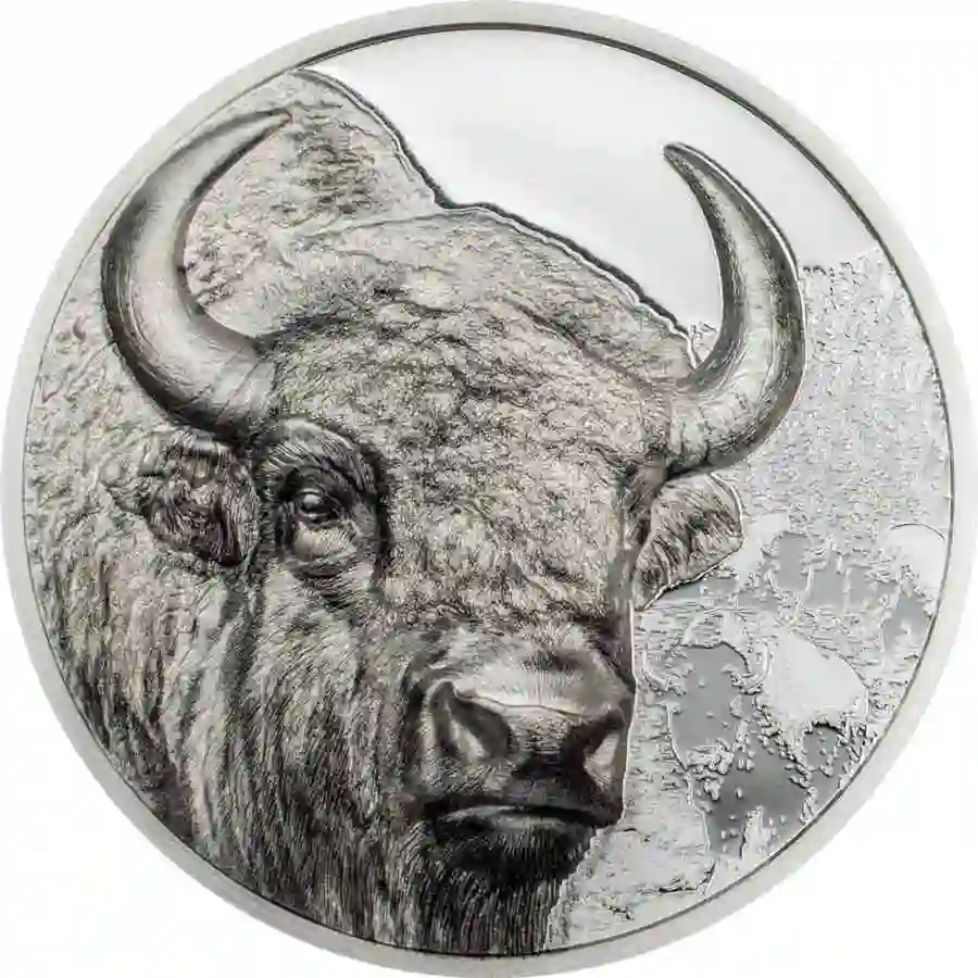 bison-1-oz-rev 2025 Mongolia 1 Ounce Bison Colored Ultra High Relief Silver Proof Coin