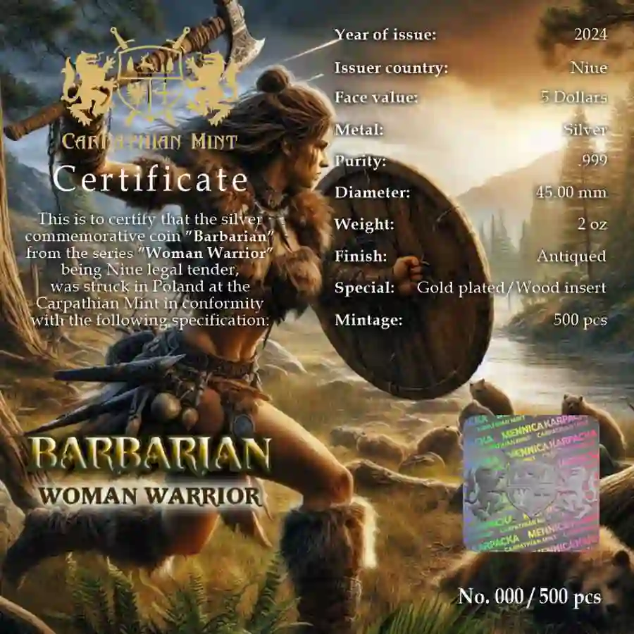 cert 2024 Woman Warriors Barbarian Ultra High Relief Silver Coin