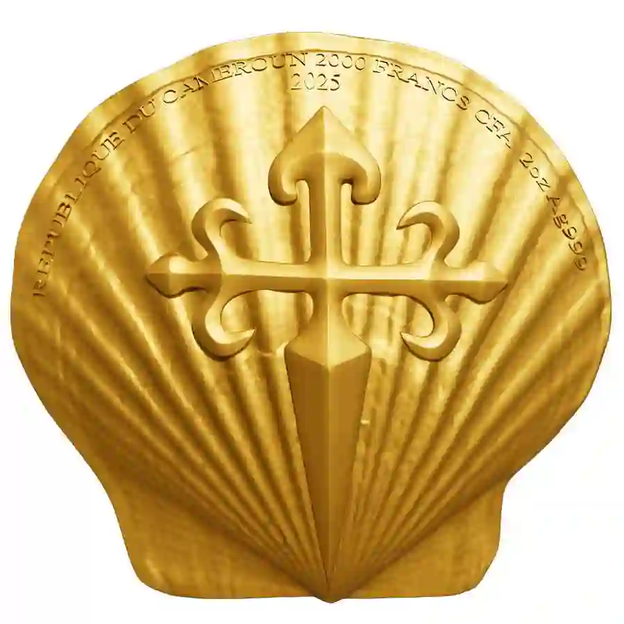 gilded-obv 2025 Cameroon 2 oz St. James 12 Apostles 24K Gilded Silver Coin