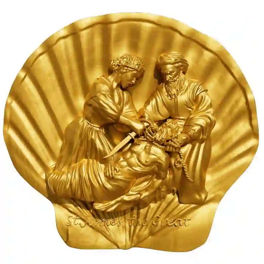 gilded-rev 2025 Cameroon 2 Ounce St. James 12 Apostles 24K Gilded Silver Coin