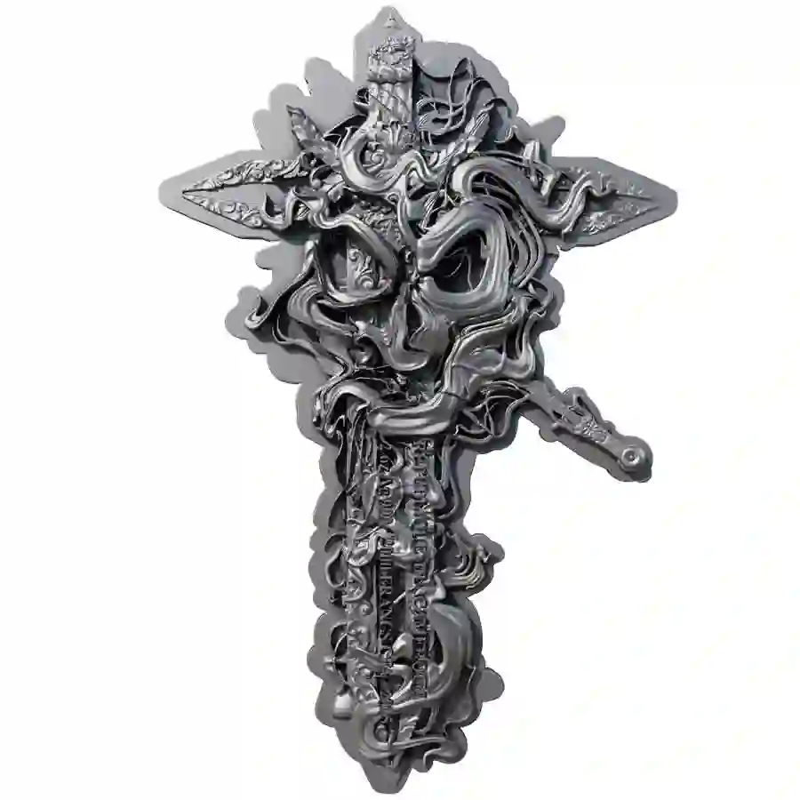 antique-obv 2025 Cameroon 2 oz St. Thomas 12 Apostles Antique Finish Silver Coin