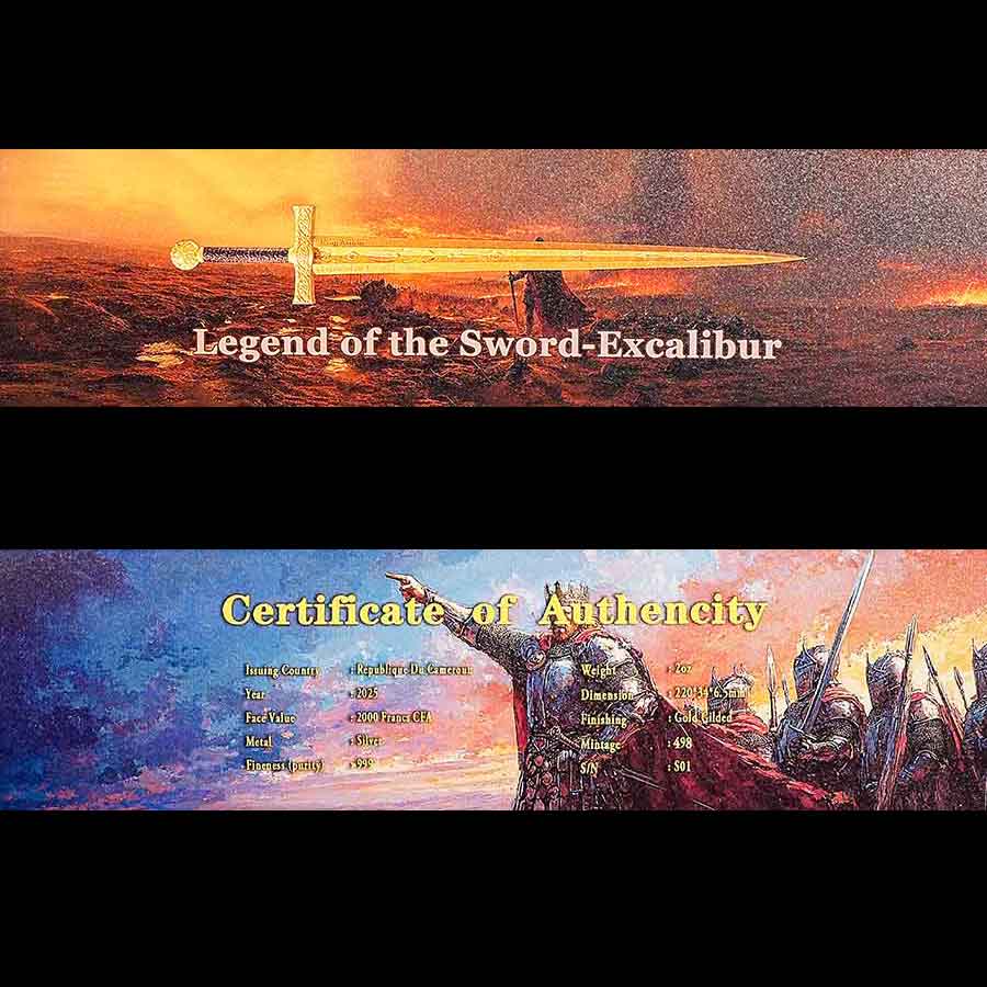 gilded-pack 2025 Excalibur Sword 24K Gilded Silver Coin