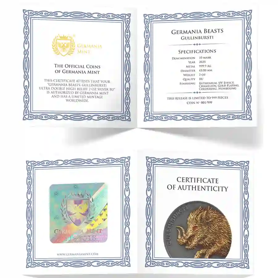 cham-cert 2025 Germania 2 Ounce Mythical Beasts Gullinbursti Chameleon Silver Round