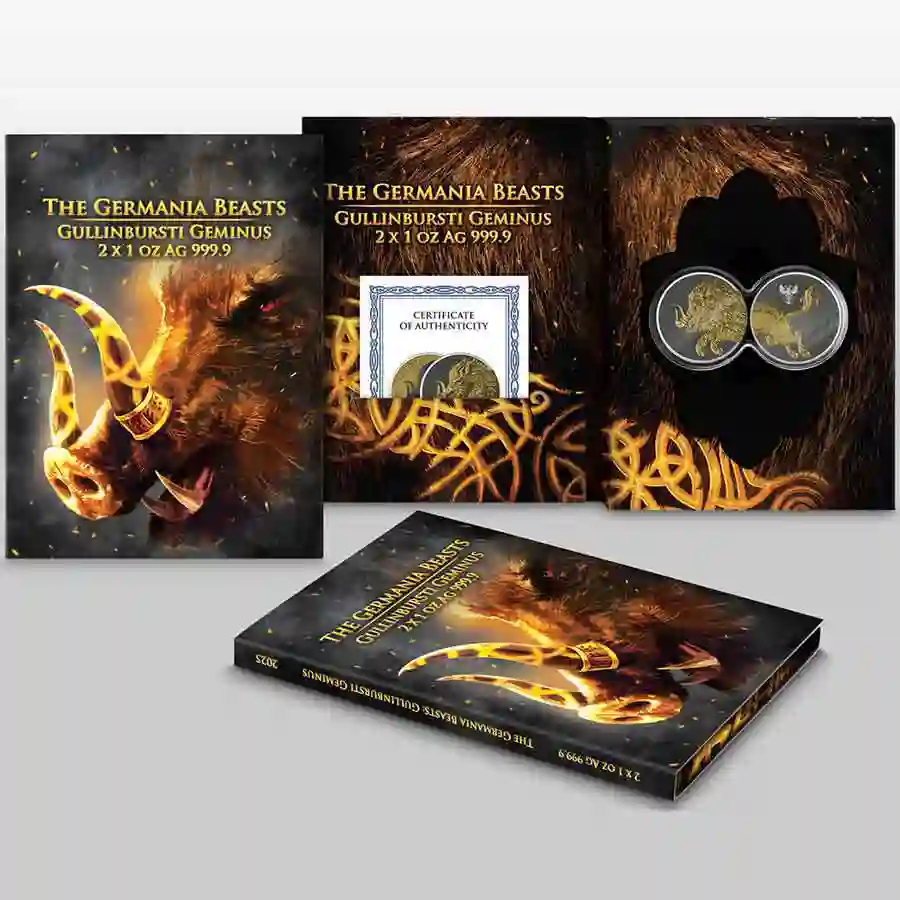 gem-set 2025 Germania Beasts Gullinbursti Geminus 2 X 1 oz Silver Rounds