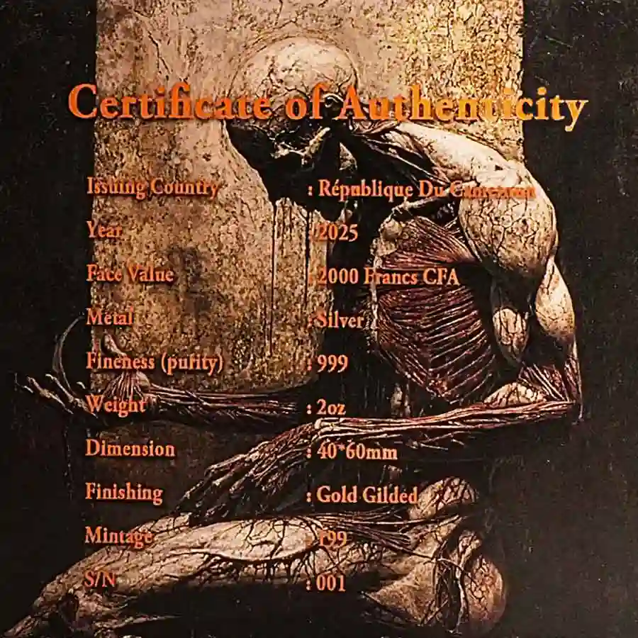 gilded-cert Cameroon 12 Apostles St. Bartholomew 24K Gilded Silver Coin