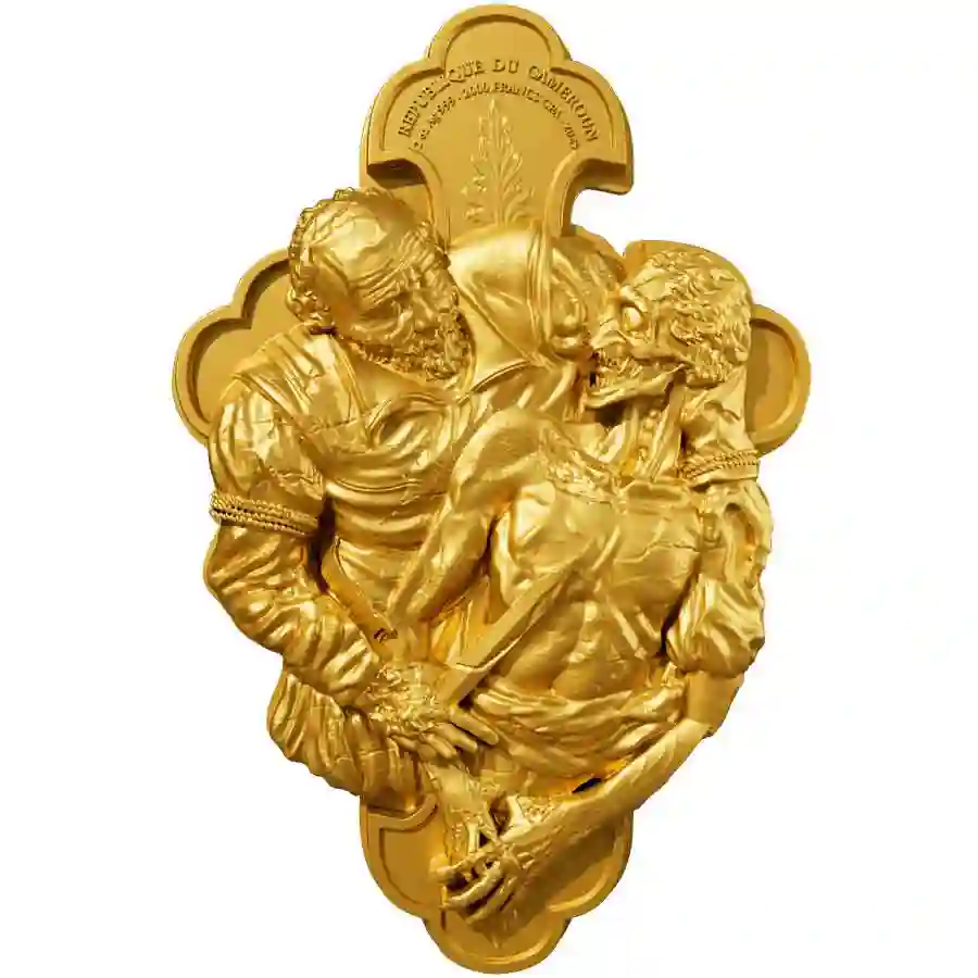 gilded-obv 2025 Cameroon 2 oz St. Bartholomew 12 Apostles 24K Gilded Silver Coin