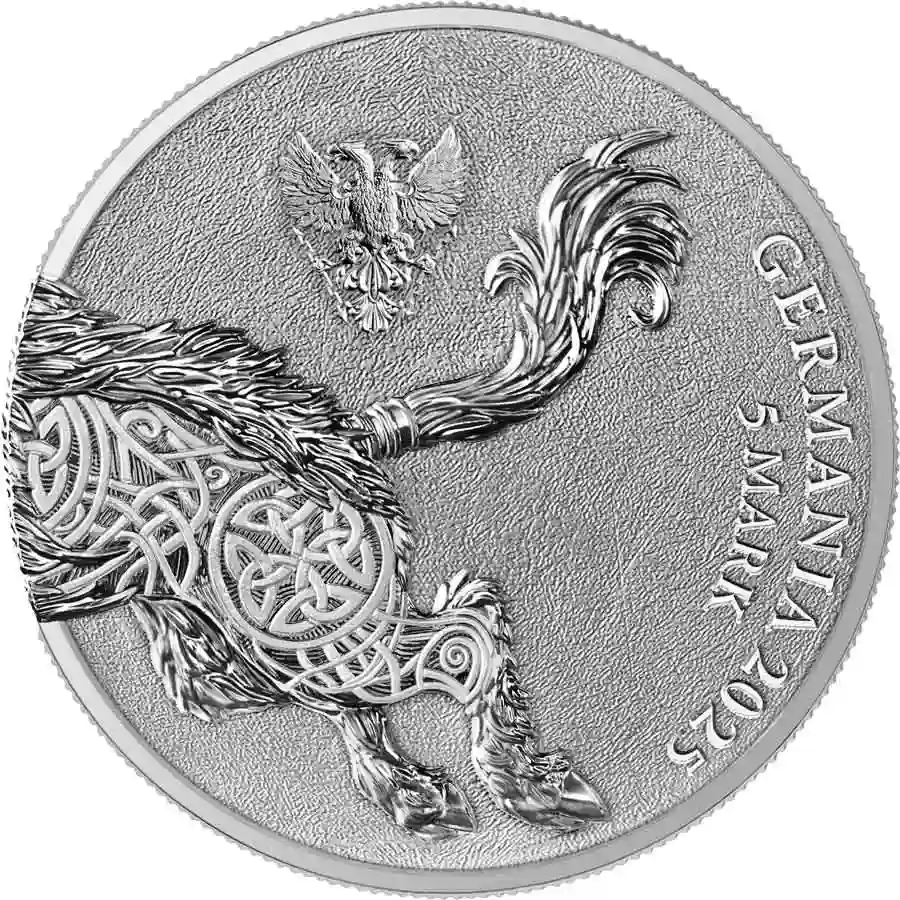 obv-1-oz-bu 2025 Germania 1 oz Mythical Beasts Gullinbursti 5 Marks BU Silver Round