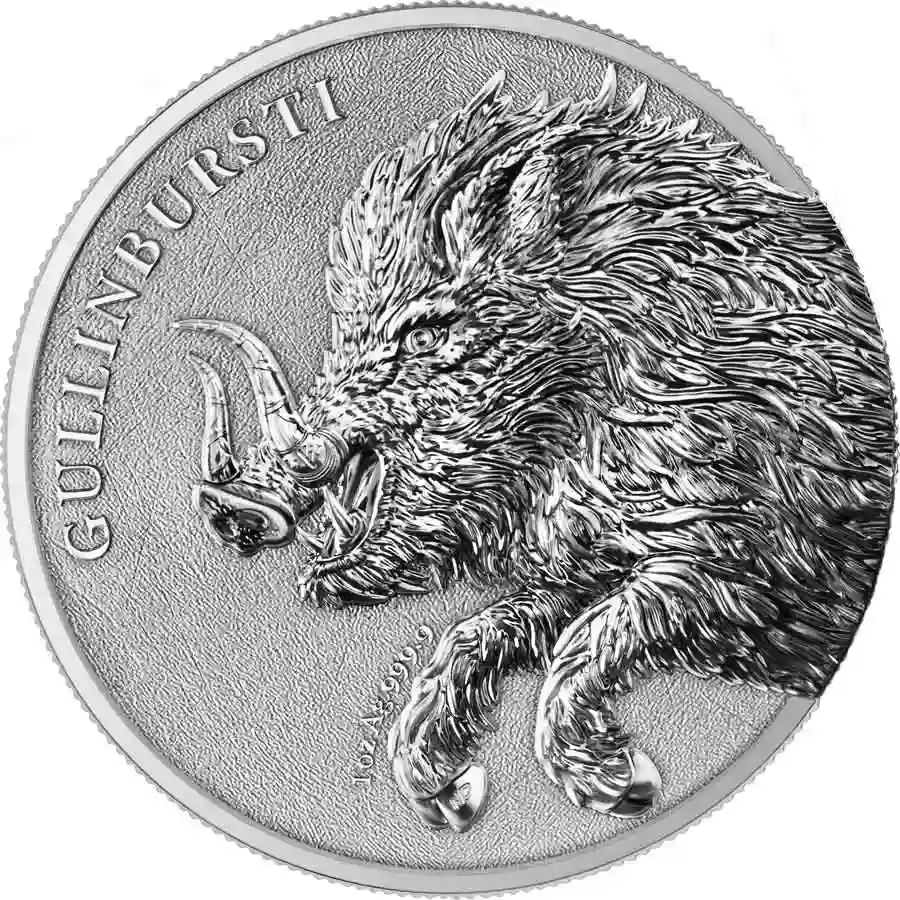 rev-1-oz-bu 2025 Germania 1 Ounce Mythical Beasts Gullinbursti 5 Marks BU Silver Round