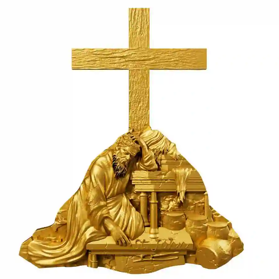 gilded-rev 2025 Cameroon 2 Ounce St. John 12 Apostles HR 24K Gilded Silver Coin