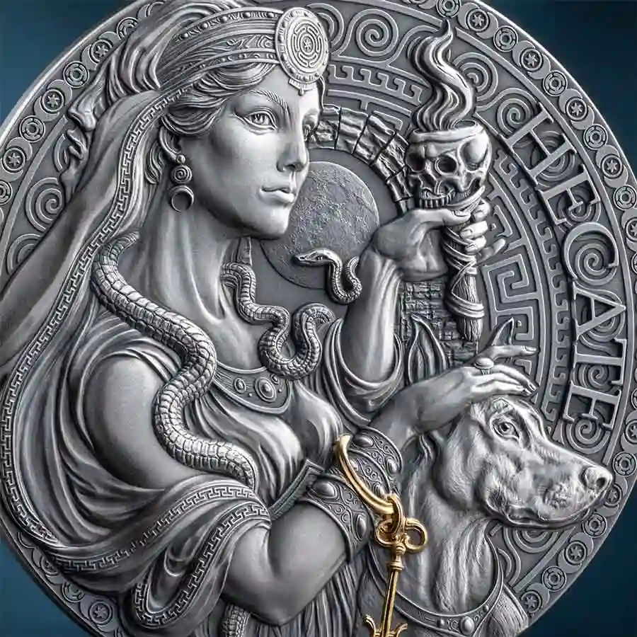 hecate-detail 2025 Cameroon Hecate 24K Gilded High Relief Silver Coin