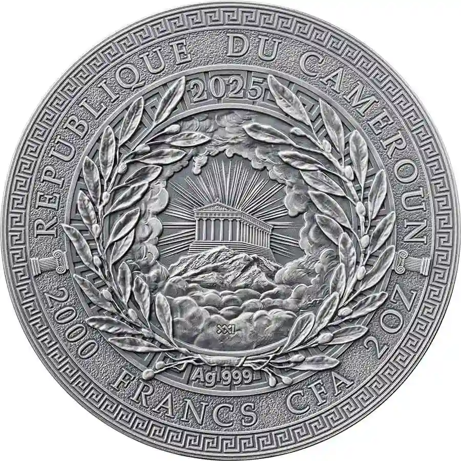 hecate-obv 2025 Cameroon 2 oz Hecate 24K Gilded High Relief Silver Coin