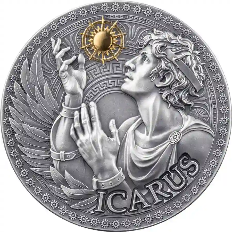icarus-rev 2025 Cameroon 1 Ounce Icarus 24K Gilded High Relief Silver Coin