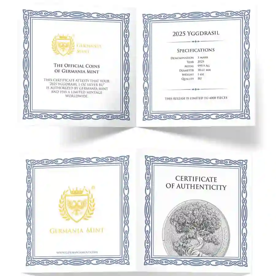 bu-cert 2025 Germania 1 oz Mythical Forest Yggdrasil BU Silver Coin