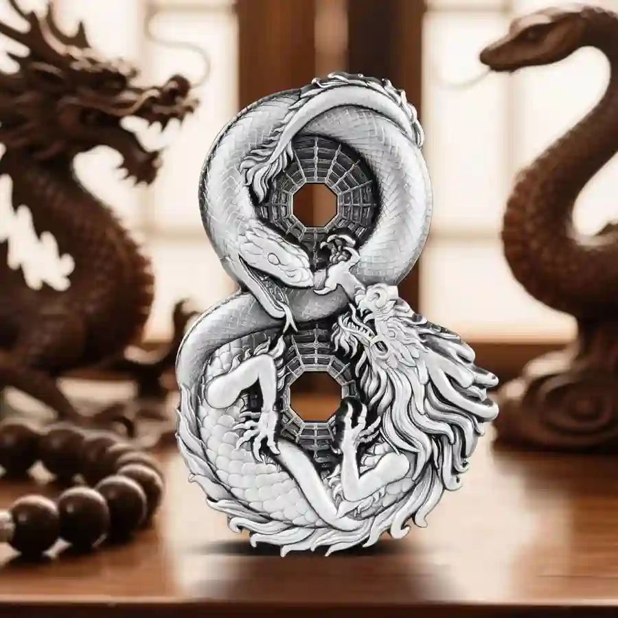 mood 2025 Chad Figure 8 Dragon & Snake UHR Antiqued Silver Coin