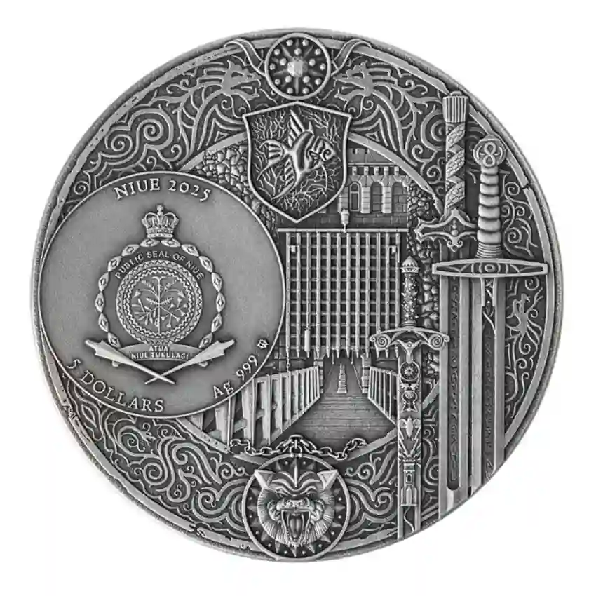 obv 2025 Niue 2 oz Witcher Season of Storms High Relief Gilded Silver Coin