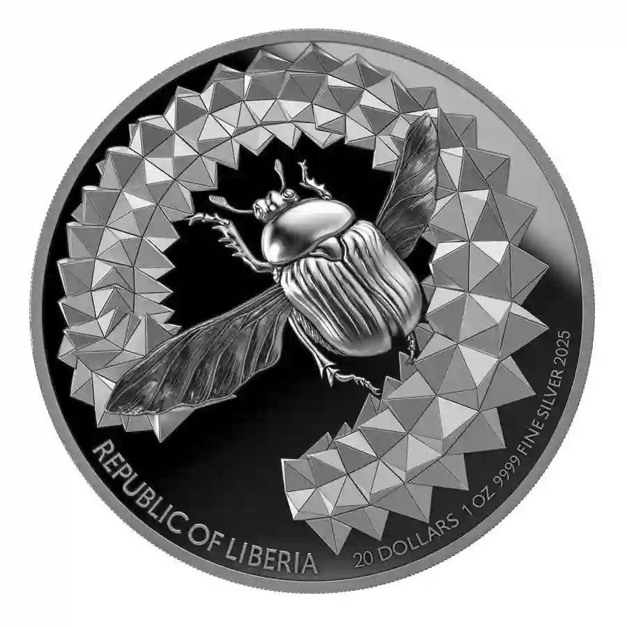 Scarabeo_Obverse_Proof_1oz 2025 Liberia 1 oz Entoma Scarabeo UHR Silver Proof Coin
