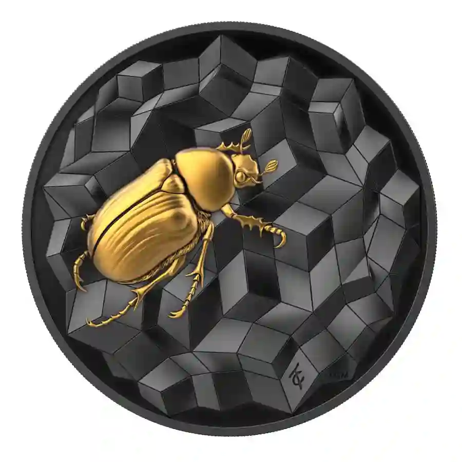 Scarabero_Gold_Reverse 2025 Liberia 2 Ounce Entoma Scarabeo 24K Ruthenium Silver Proof Coin