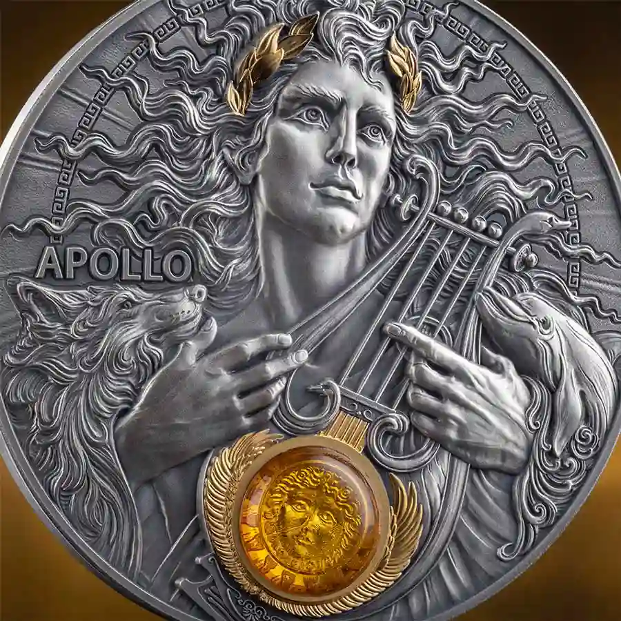 apollo-detail 2025 Niue Apollo Divine Faces of the Sun Antique Finish Silver Coin