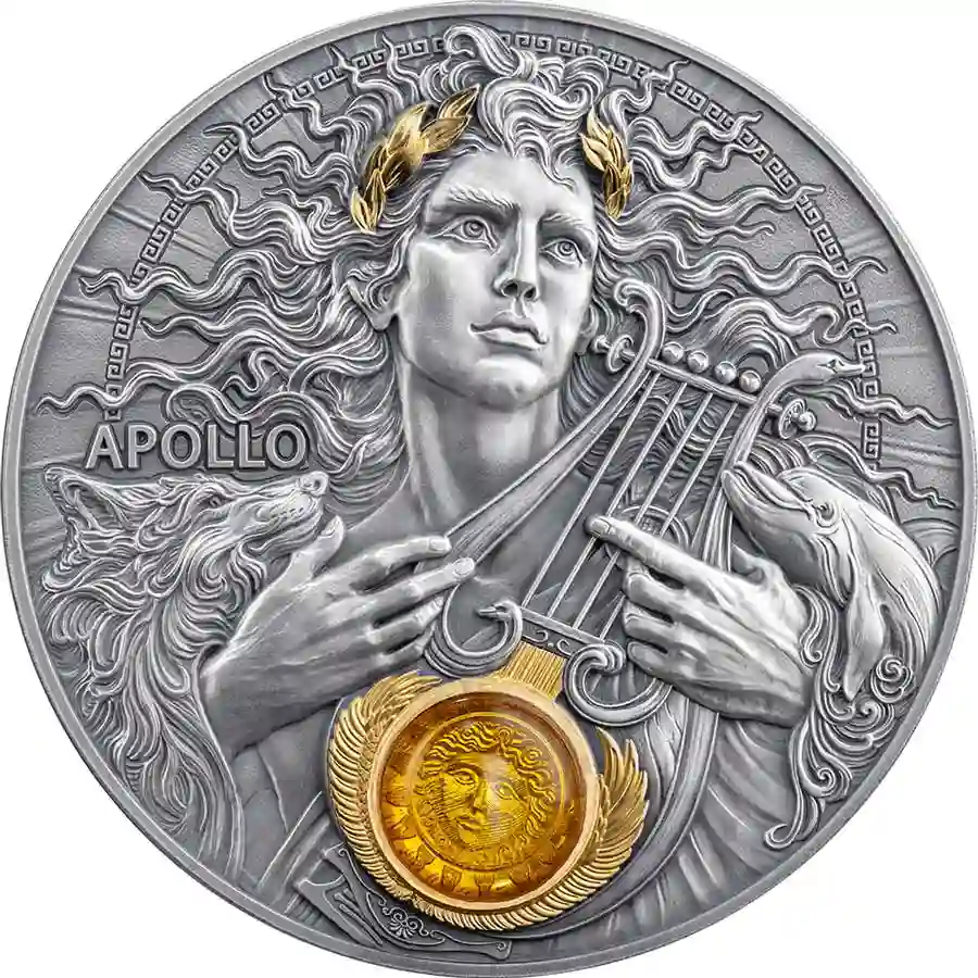 apollo-rev 2025 Niue 3 Ounce Apollo Divine Faces of the Sun Antique Finish Silver Coin