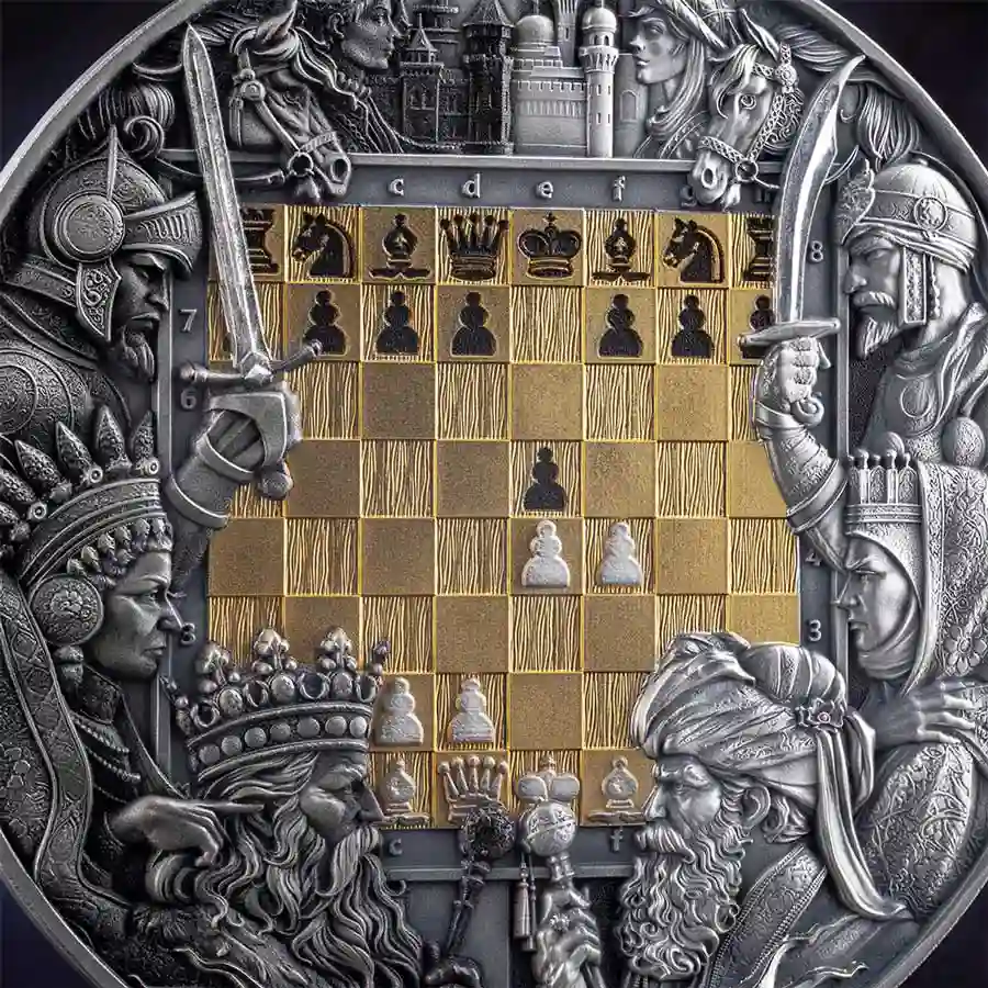 king-detail 2025 Chess Battle King's Gambit 24K Gilded Antique Finish Silver Coin