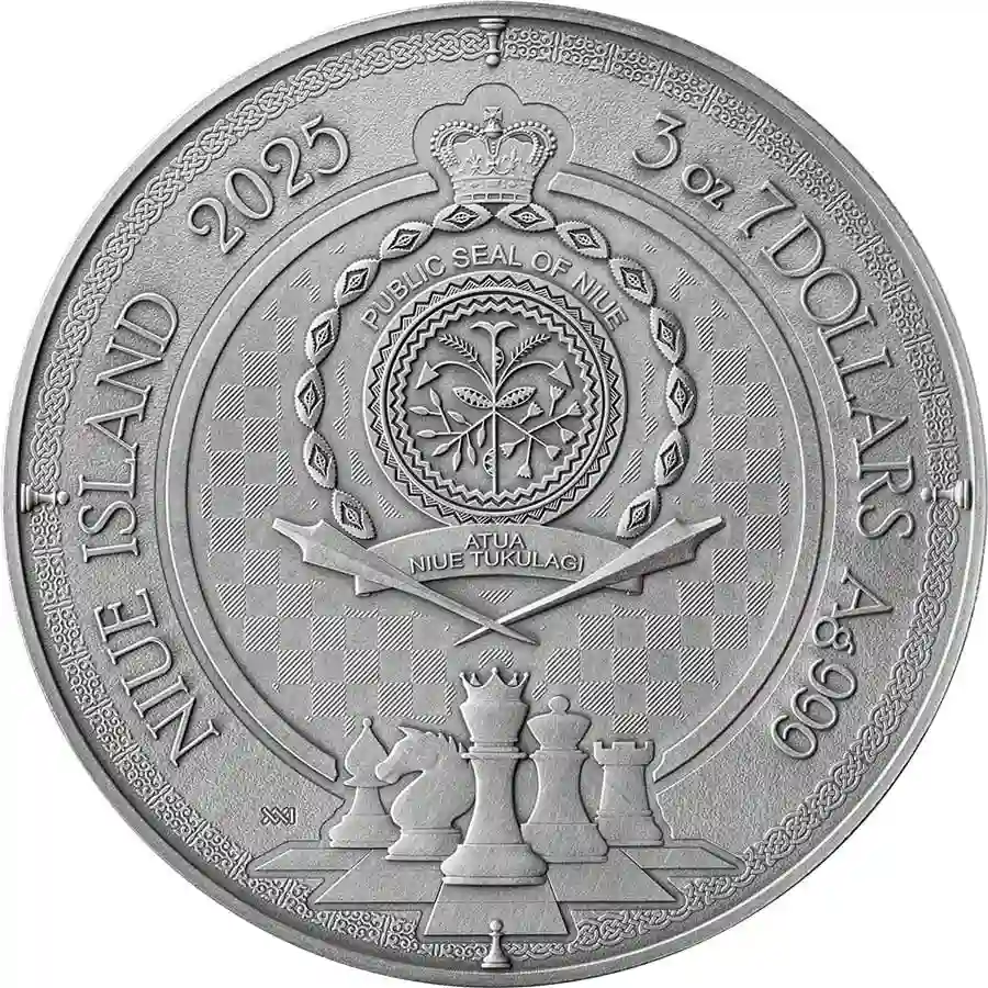 king-obv 2025 Niue 3 oz King's Gambit 24K Gilded Antique Finish Silver Coin