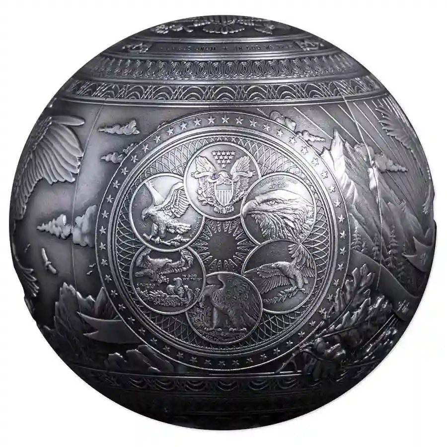 spherical-eagle-3 2026 Barbados 1 Kg 40th Anniversary American Eagle Spherical Silver Coin