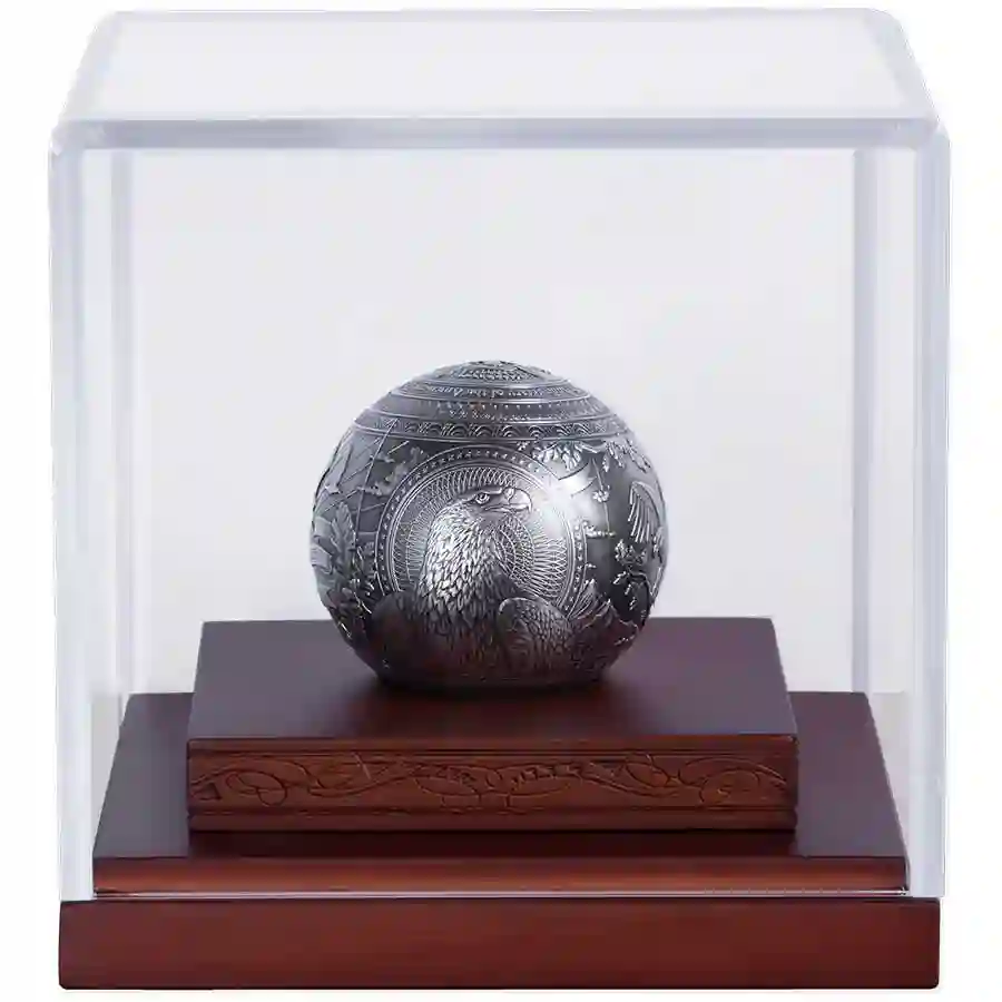 spherical-eagle-display 2026 Barbados 1 Kg American Eagle Spherical Silver Coin