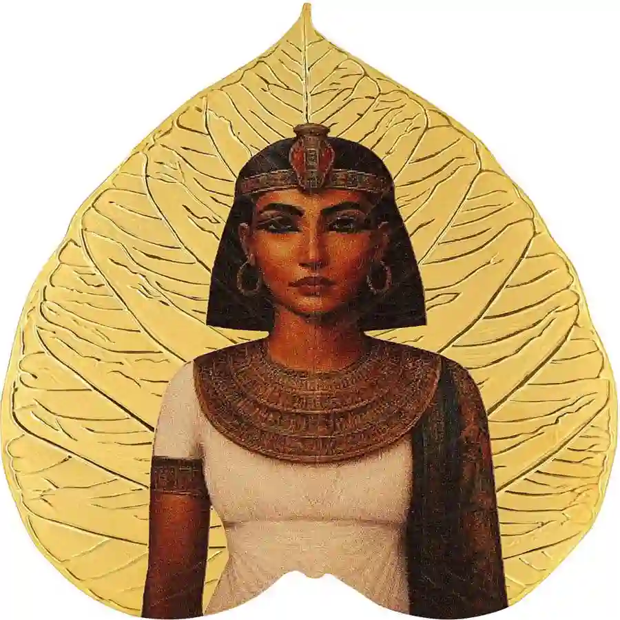 cleopatra-rev 2025 Niue 1 Ounce Leaves of the Nile Cleopatra 24K Gilded Silver Coin