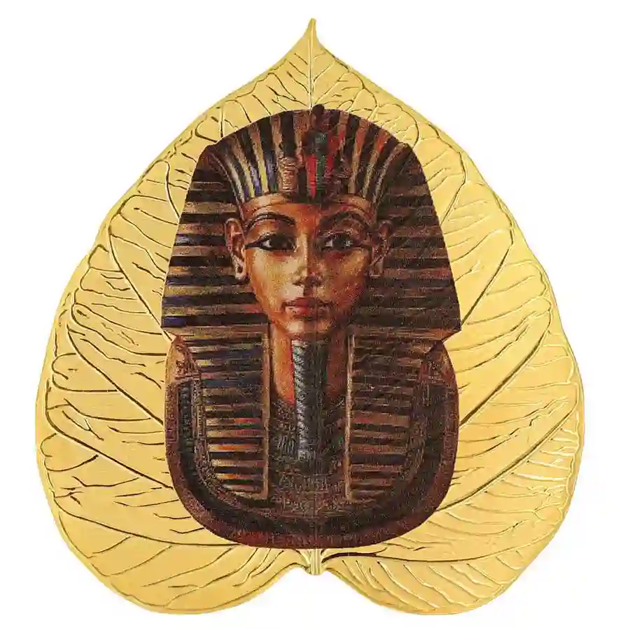 tutankhamun-rev 2025 Niue 1 Ounce Leaves of the Nile Tutankhamun 24K Gilded Silver Coin