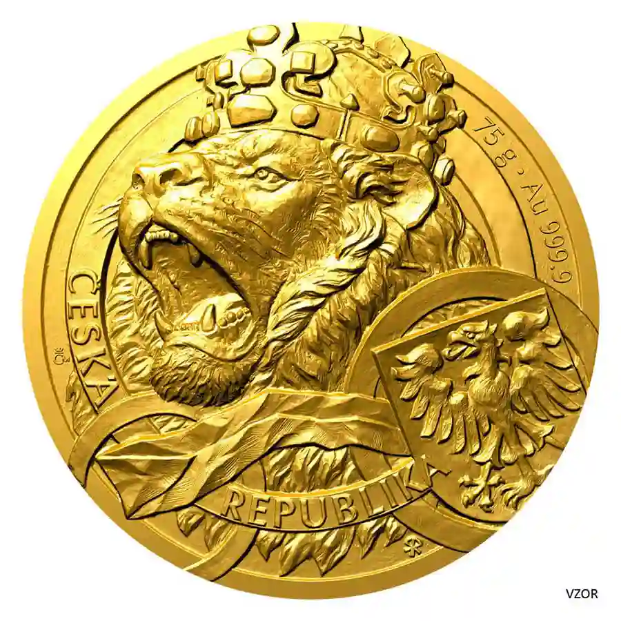 75g-lion-rev 2025 Niue 75 Gram Czech Lion High Relief Gold Coin
