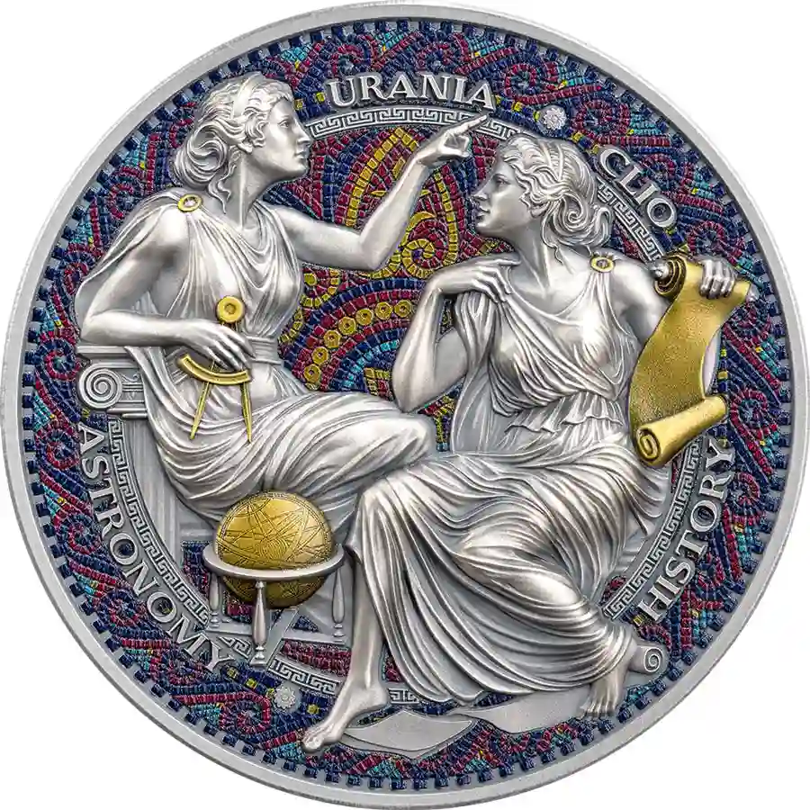 clio-rev 2026 Cameroon 2 Ounce Clio & Urania Color High Relief Silver Coin
