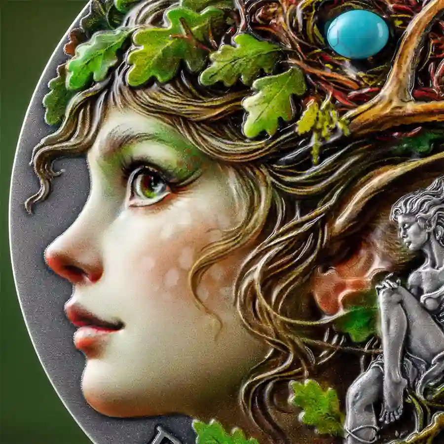dryad-detail 2026 Nature Spirits Dryad Color Antiqued Silver Coin