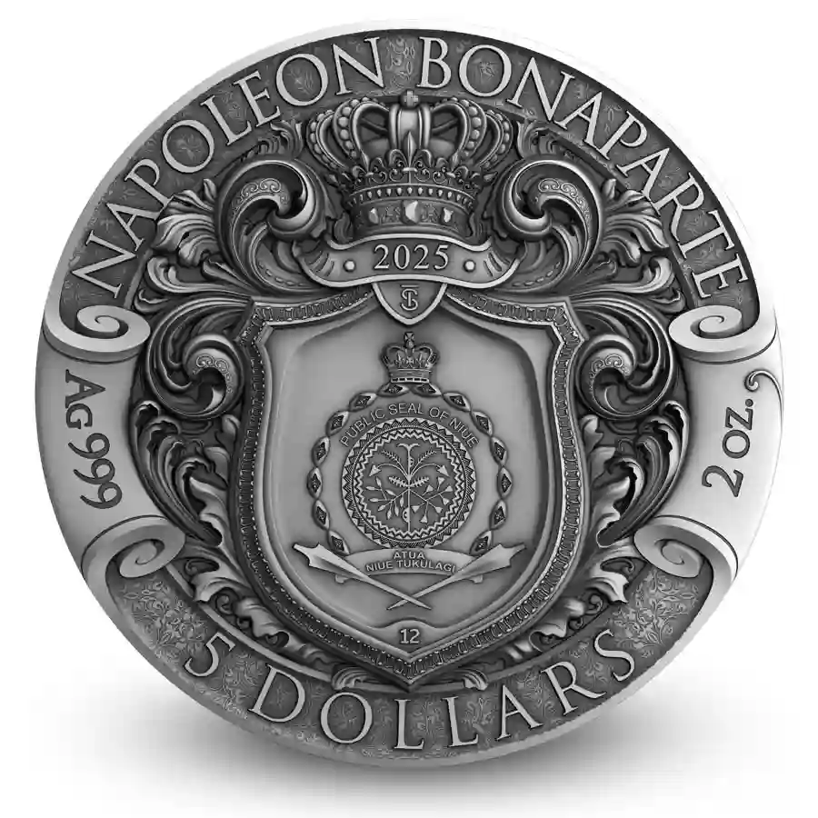 obv 2025 Niue 2 oz Napoleon Bonaparte High Relief 24K Gilded Silver Coin
